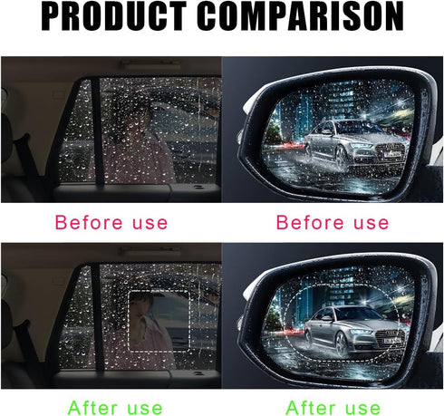 4PCS Car Rearview Mirror Film, Waterproof Film Side Mirror Rainproof Film HD Nano Coating Transparent Car Film, Safe Driving Protective Sticker Fi...