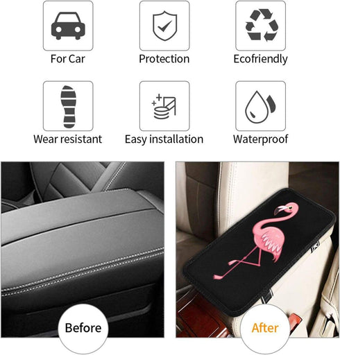 Fashion Universal Car Armrest Seat Box Cover Protector The Cute Beautiful Pink Flamingo Auto Center Console Pad Fit Car Decor Accessories...
