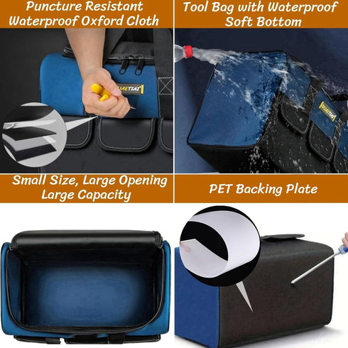 12 Inch Small Tool Bag for Men,Heavy Duty Wide Mouth Tool Tote with 6 Storage Pockets,Large Capacity Handbag,Canvas Mechanic Tool Bags,Portable To...