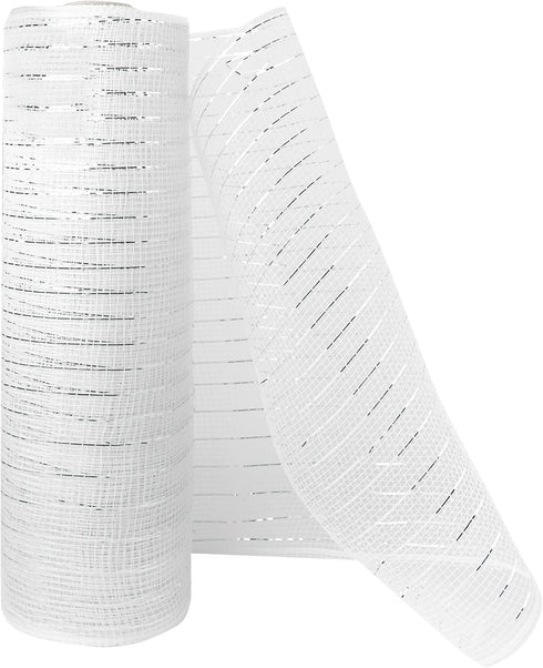 2 Rolls White Deco Mesh Ribbon 10 in x 30 ft,Basic Metallic Deco Mesh RibbonRolls for Deco DIY Wreath Supplies Christmas Tree Decoration Gift Wrap...