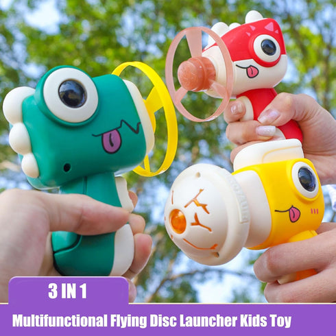 Outdoor Flying Toys Fruit Dinosaur Theme 3IN1Flying Disc Launcher Kids Toy Launcher with Outdoor Indoor Games Activities (Green)...