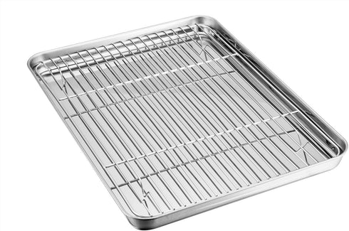 TeamFar Baking Sheet with Rack Set, Stainless Steel Baking Pan Tray Cookie Sheet with Cooling Rack, Non Toxic & Healthy, Easy Clean & Dishwasher S...