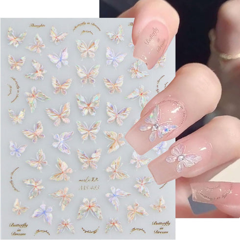 JMEOWIO 3D Embossed Aurora Butterfly Nail Art Stickers Decals Self-Adhesive 5D Nail Supplies Nail Art Design Decoration Accessories 1 Sheets...