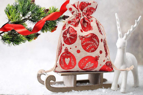 AOOTOOSPORT Christmas Burlap Bags with Drawstring, 5 x 7 Inch Christmas Favor Bags Jewelry Candy Pouches Sacks, Mini Storage Bag for Wedding Chris...
