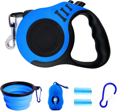 PETIMP Retractable Dog Leash Lightweight 16FT Leash Claw Print, with Folding Bowl,Dispenser,Rubbish Bags, for Small Medium Dogs(Blue)...