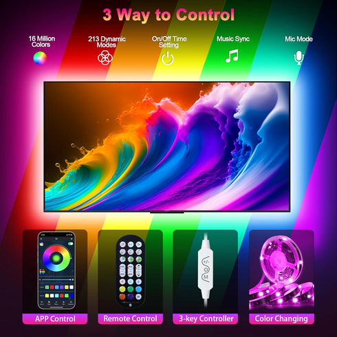 Daymeet LED TV Lights RGB Led Backlight, 16.4ft TV Light Strip for 65-85 inch TV Behind, Music Sync TV Light USB Bluetooth APP Remote Control RGB ...