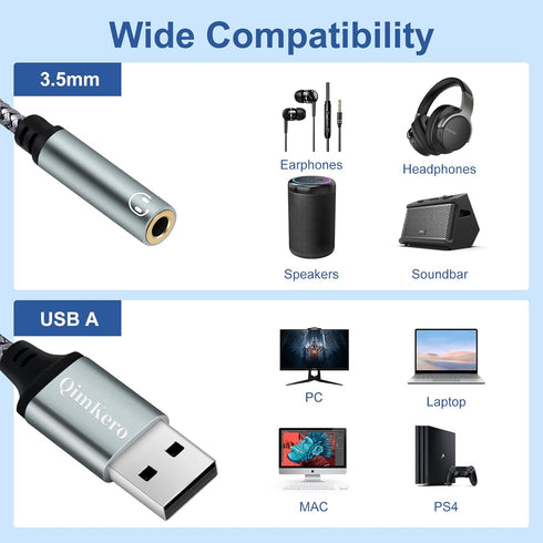 (2-Pack) USB to 3.5mm Jack Audio Adapter, QimKero External Sound Card USB-A, for AUX Stereo Converter, Compatible for Headset, PC Windows, Laptop?...