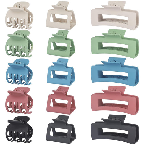 15Pcs Matte Nonslip Hair Claw Clips- Large Rectangle Claw Clips for Thick Hair Small Square Claw Clips Small Hair Clips for Thin Hair Accessories ...