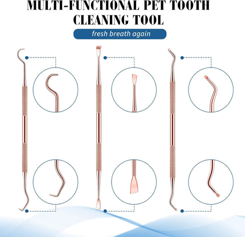 3 Pieces Dog Dental Tooth Scaler and Scraper Stainless Double Headed Tarter Removing Tool Scraper Pet Teeth Cleaning Tools for Dog and Cat (Rose G...