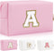 Personalized Initial Letter Patch Makeup Bag, Preppy Portable Chenille Letter Cosmetic Bag with Zipper, PU Leather Waterproof Travel Toiletry Bag ...