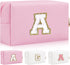 Personalized Initial Letter Patch Makeup Bag, Preppy Portable Chenille Letter Cosmetic Bag with Zipper, PU Leather Waterproof Travel Toiletry Bag ...