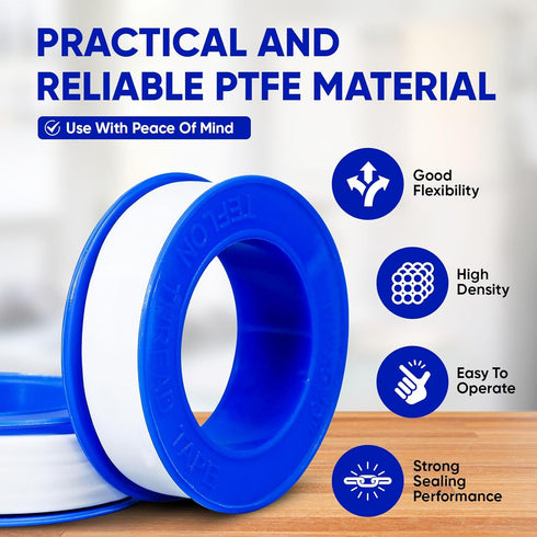 Plumbers Tape, 8 Rolls Teflon Tape 1/2 Inch(W) X 520 Inches(L), Sealant Plumbing Tape, PTFE Teflon Tape Plumbing, Strong Sealing Pipe Tape for Sho...