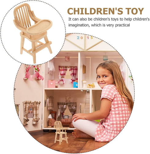 jojofuny Dollhouse Wooden High Chair, Miniature Highchair, Mini House Supplies, Mini Doll Furniture 1:12 Scale Desktop Chair Decoration Accessorie...