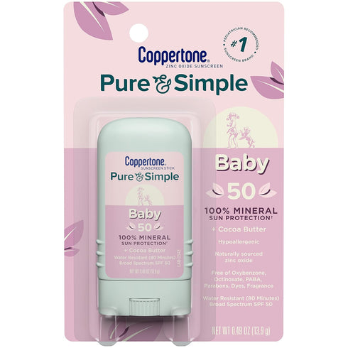 Coppertone Pure and Simple Baby Sunscreen Stick SPF 50, Zinc Oxide Mineral Sunscreen for Baby, Body and Face, 0.49 Oz Stick...