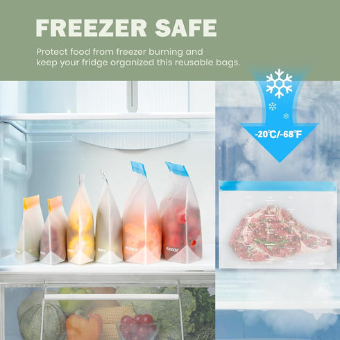 Dishwasher Safe Reusable Storage Bags Stand Up - BPA Free PEVE Reusable Sandwich Bags - Leakproof Gallon Freezer Bags, Silicone Food Storage Bags ...