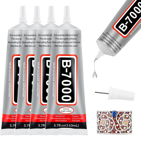 4 PCS 110ml B7000 Glue Clear with Precision Tip, Clear Glue Rhinestones Glue for Craft, Multipurpose Waterproof Stong Bond Jewelry Glue for Phone ...