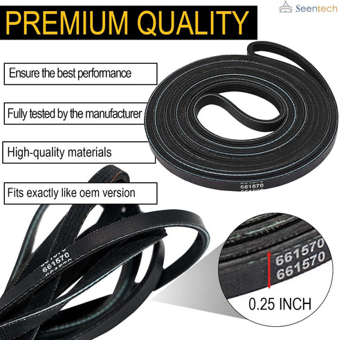 661570 Dryer Drum Belt by Seentech, Compatible with Whirlpool & Kenmore Dryers - Replaces Part Numbers 661570V AP5983729 3387610 3389728 3393999 339728 661570VP PS11722115