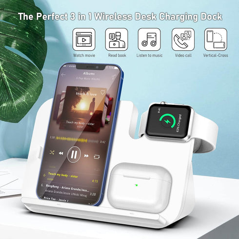 3 in 1 Wireless Charger,Mitywah Qi Standard Fast Wireless Charging Station Stand Dock for Phone 13/13 Pro/ 13 Pro Max/12//12 Pro Max/11/XR/8,Apple...