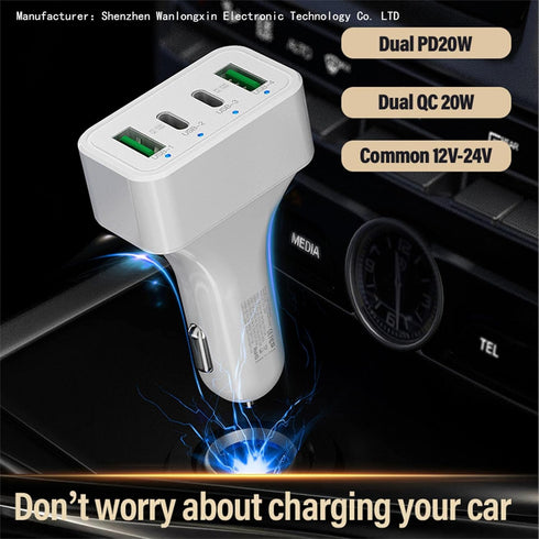 USB C Car Charger Fast Charging, AWADUO 40W Cigarette Lighter USB Charger,Dual Type C PD 20W Compatible with iPhone/Samsung, Dual USB-A 18W QC3.0 ...