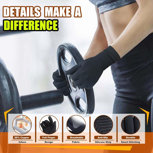 2 Pairs Full Finger Compression Gloves for Women Men, Copper Arthritis Gloves for Rheumatoid,Osteoarthritis,Carpal Tunnel,Tendonitis, Joint Swelli...
