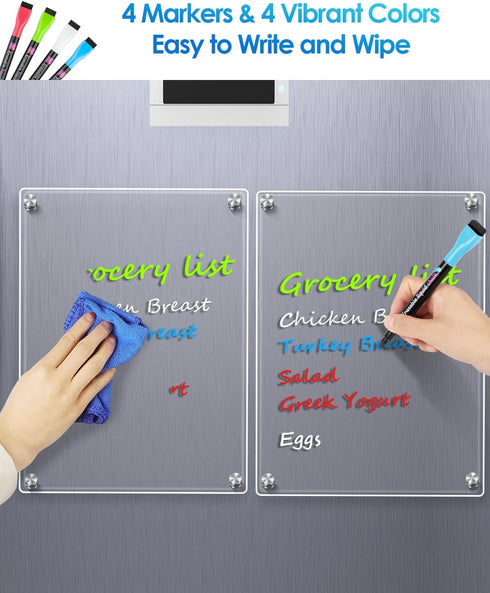MaxGear Small Magnetic Dry Erase Board for Refrigerator, 12"X 8" Acrylic Magnetic Whiteboard for Fridge Clear White Board Kitchen Menu Board Memo ...