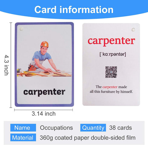 37PCS/Set Occupations Kids Gifts English Flash Cards Pocket Card Educational Learning Baby Toys for Children Pre-Kindergarten...