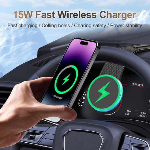 for Magsafe Car Mount Charger, 15W Wireless Magnetic Car Holder for iPhone 15 14 13 12 Pro Plus Max,Bendable Memory Titanium Alloy...