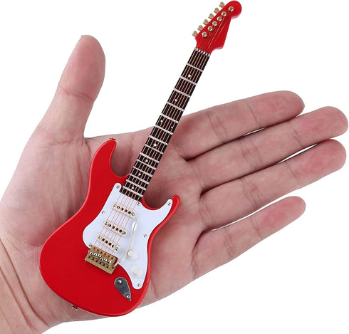 Dselvgvu Wooden Miniature Electric Guitar with Stand and Case Mini Musical Instrument Miniature Dollhouse Model Birthday Present (Electric Guitar:...