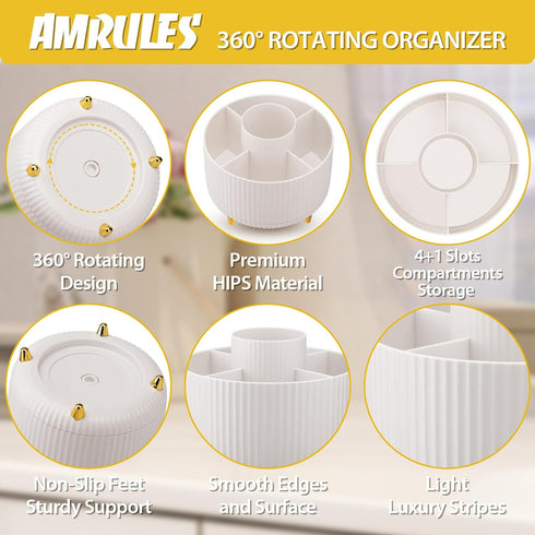 Makeup Brush Holder, Multi-angle Rotating Makeup Organizer, Multifunction Cosmetic Organizer for Bathroom Countertop, Bedroom Nightstand, Desktop,...