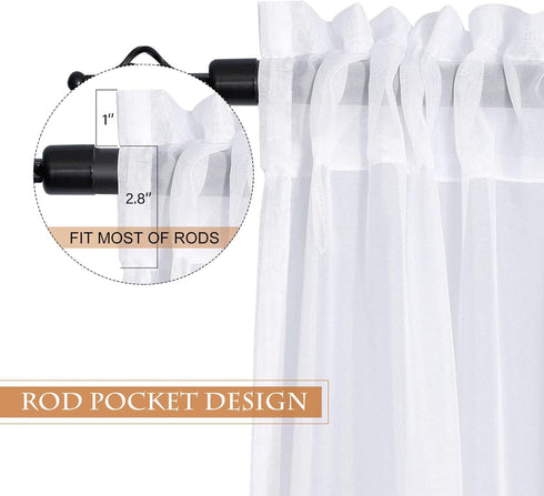 BUHUA White Sheer Curtains 63 Inches Long Rod Pocket Window Treatment Voile Panels 55" X 63" Length for Kitchen/Bedroom/Living Room Set of 2 Panel...