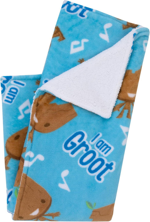 Marvel I Am Groot Blue and Brown Super Soft Sherpa Baby Blanket...