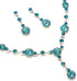 Silver Aqua Rhinestone Flower and Aqua Rhinestone T Necklace with Matching Dangle Earrings Set...