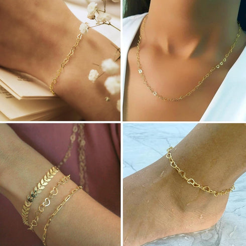 KYUNHOO 5 Meters 18K Gold Plated Heart Chains Bulk Solid Brass Heart Necklace Chain for Women Bracelet Anklet DIY Jewelry Supplies...