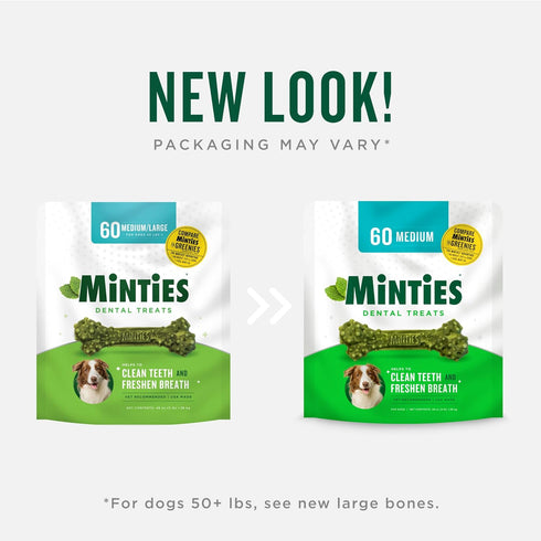 Minties Dental Chews for Dogs, 8 Count, Vet-Recommended Mint-Flavored Dental Treats for Medium Dogs 25-50 lbs, Dental Bones Clean Teeth, Fight Bad...