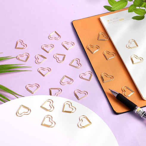 100pcs Mini Gold Heart Paper Clips, Small Cute Love Shaped Paper Clips Stainless Steel Metal Paper Clips Bookmarks for Document Note Sorting Organ...