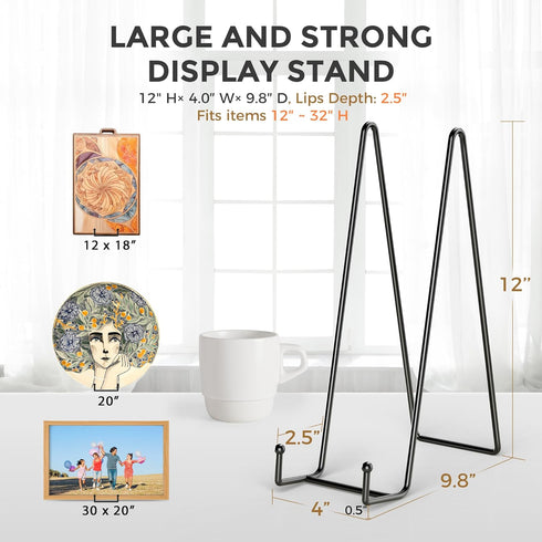 TR-LIFE 12 Inch Plate Stands for Large Heavy Duty Display - Metal Picture Frame Holder Stand + Table Top Easels for Decorative Platter, Book, Plaq...