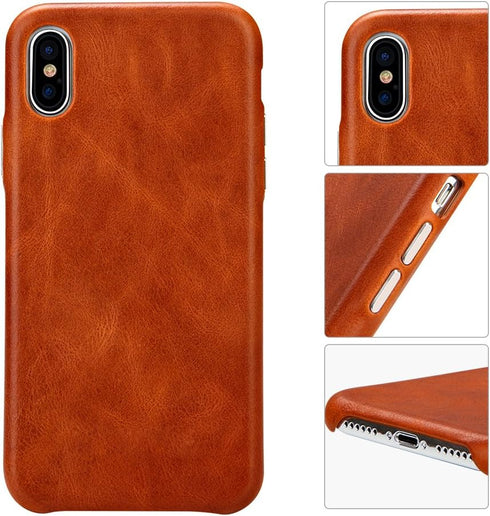TOOVREN for iPhone X Leather Case Protective Ultra Thin Vintage Anti-Slip Grip Shell Hard Back Cover for iPhone X /10 5.8'' Brown...