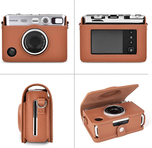 Rieibi Instax Mini EVO Case - Vintage PU Leather Protective Case for Fuji Instax Mini EVO Instant Camera - Removable Case with Adjustable Shoulder...