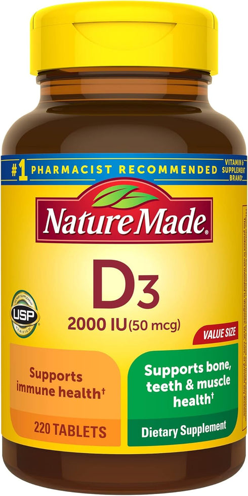 Nature Made Vitamin D3 2000 IU (50 mcg), Dietary Supplement for Bone, Teeth, Muscle and Immune Health Support, 220 Tablets, 220 Day Supply...