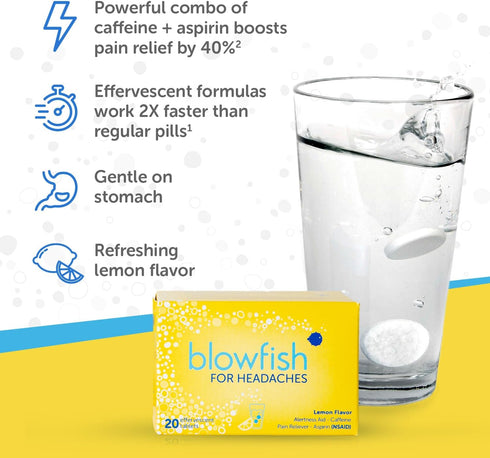 Blowfish for Headaches | New Maximum Strength Effervescent Formula Treats Headaches Fast (1 Pack)...