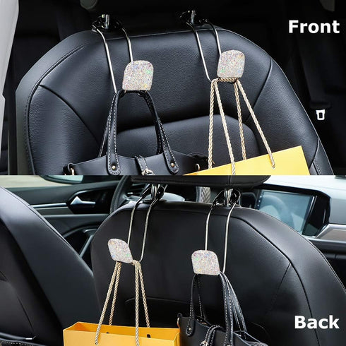 SAVORI Car Headrest Hooks Bling Car Accessories Rhinestones Universal Auto Back Seat Headrest Metal Hanger Organizer Vehicle Holder for Bag Purse ...
