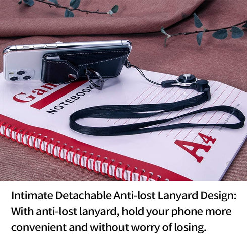 Cell Phone Card Holder,Card Holder for Back of Cell Phone with Ring Grip Stand,Adhesive Stick-on Credit Card Wallet Pocket with Detachable Neck St...