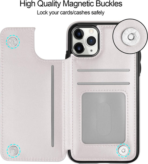 HianDier for iPhone 11 Pro Case with Card Holder Wallet Case for Women Men with Magnetic Closure Shockproof Cover for iPhone 11 Pro Phone Case-Whi...