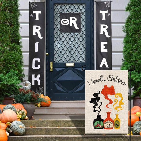 Halloween Garden Flag,12x18 Inch Halloween I Smell Children Farmhouse Flag Burlap Vertical Double Sided Halloween Sisters Witches Flags Seasonal H...