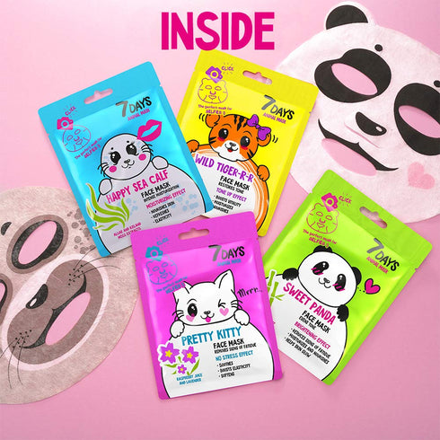 7DAYS Animal Face Masks Skincare (Set of 4) - Character Sheet Masks Set Moisturising, Hydrating - Birthday Party Gift for Women, Girls Night, Kids...