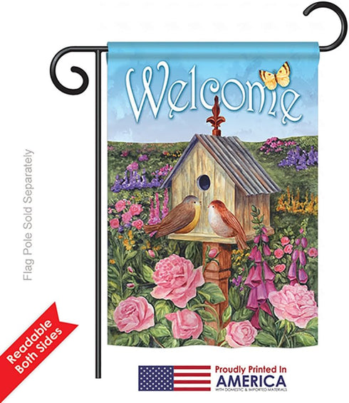 Breeze Decor - Welcome Bird House Garden Friends - Everyday Impressions Decorative Vertical Garden Flag 13" x 18.5" Printed in USA...