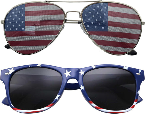 grinderPUNCH 2 Pair Combo Patriotic American US Flag Sunglasses Bulk USA...
