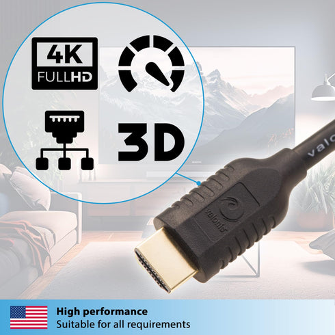valonic HDMI Cable - 6.5 ft, 4k, Full HD, ARC, high Speed, Ultra HD, ethernet - for TV, PS4, Xbox, 30 AWG, Black...