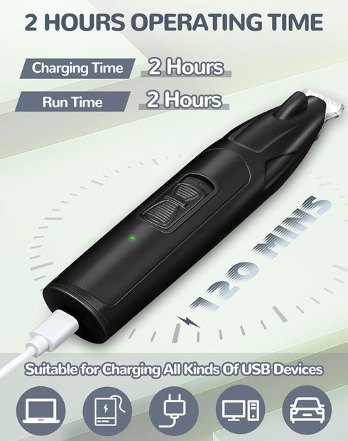 Dog Clippers for Grooming, 2 Speed Dog Paw Trimmer with LED Light, Rechargeable Low Noise Pet Shaver for Trimming Dogs Cats Hair Around Paws, Eyes...
