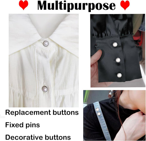 6 Pcs Mini No Sew Pearl Buttons Anti Exposure Fixed Brooches Cover up Buttons Detachable Reusable Multi-purpose for Clothes(White,10mm)...